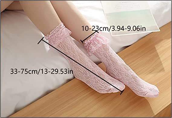 Womens Lace Ruffle Anklet Socks Thigh High Loose Stocking Lace Trim Frilly Socks (1 Pairs)